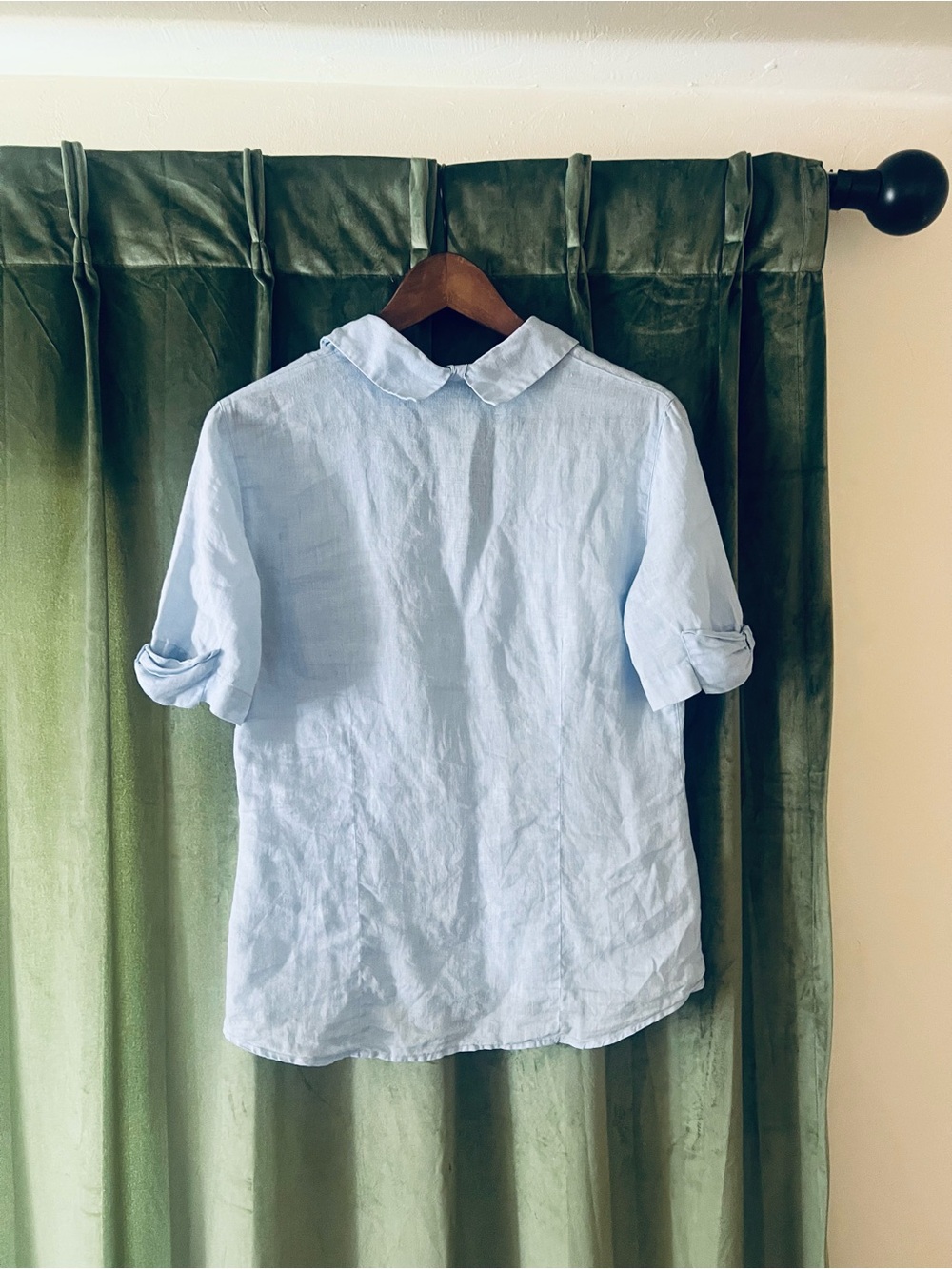 AND Camicie Light Blue Linen Collared Short Sleeve Blouse size Medium